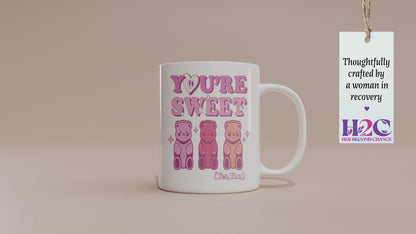 Fun "You're Sweet (Yes, You)" Gummy Bear Valentine's Day Mug